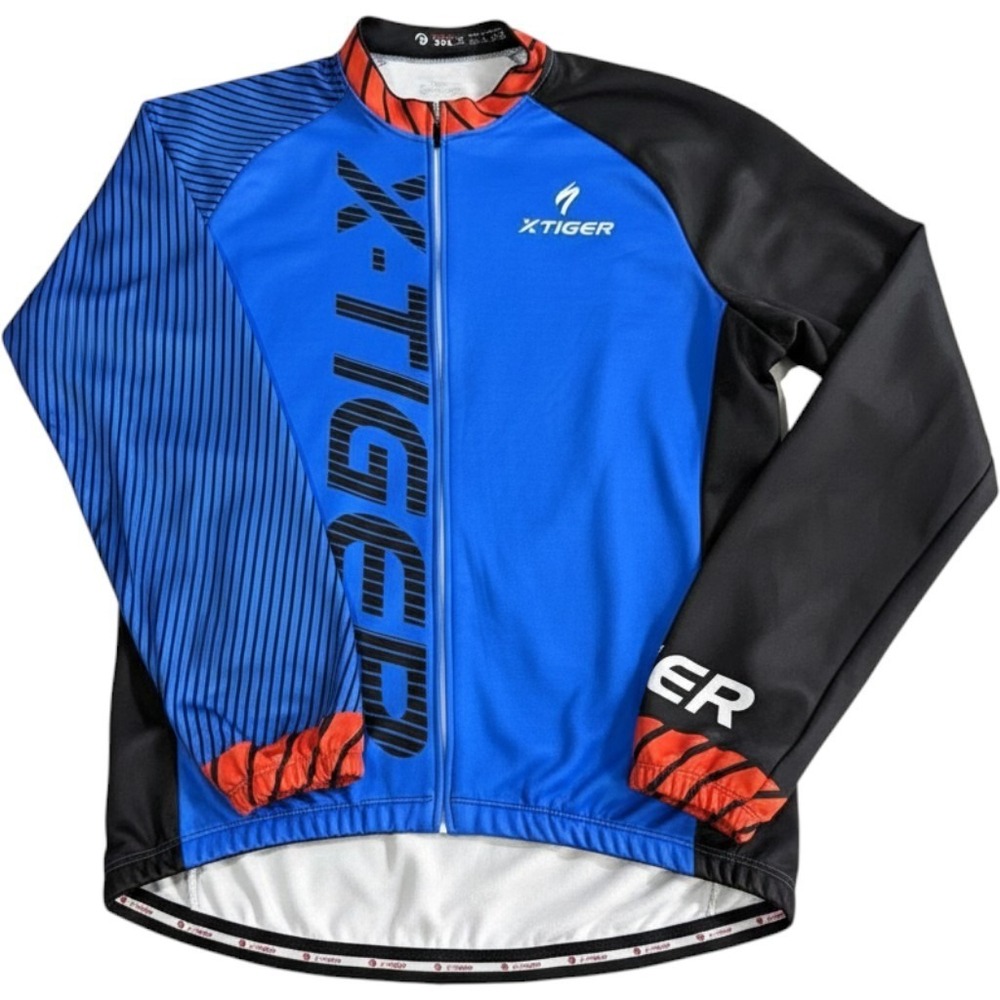 X-Tiger 3XL Colorblock Full Zip Long Sleeve Cycling Jacket Blue/Black/Red